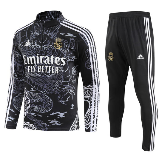 Real Madrid Long Sleeve Zipped Tracksuit Black/White 2023-24