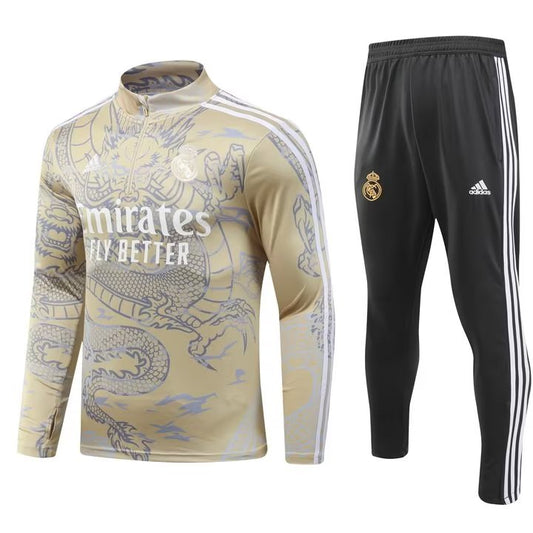 Real Madrid Long Sleeve Zipped Tracksuit Gold/White 2023-24