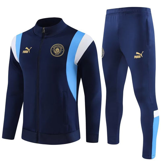 Manchester City Long Sleeve Zipped Tracksuit White/Navy/Yellow 2023-24