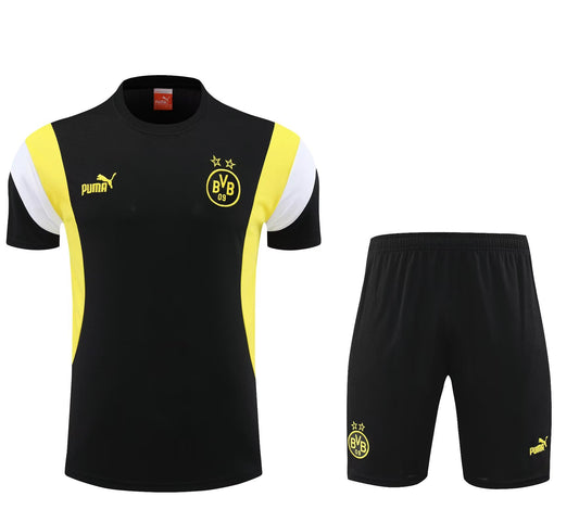 Dortmund Short Sleeve Tracksuit Set Black/Grey/Yellow 2023-24
