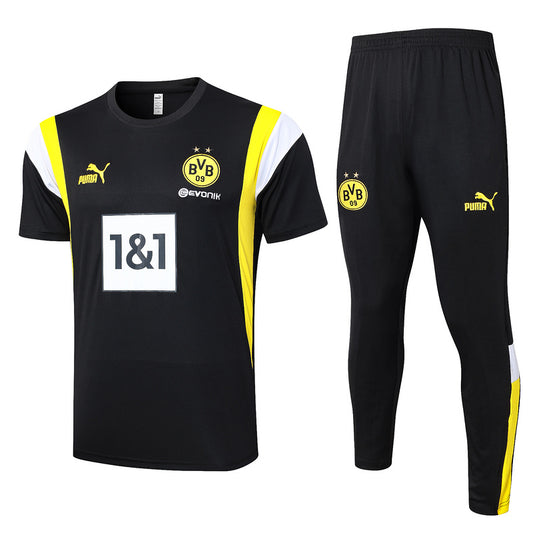 Dortmund Short Sleeve Tracksuit Set Black/Yellow 2023-24