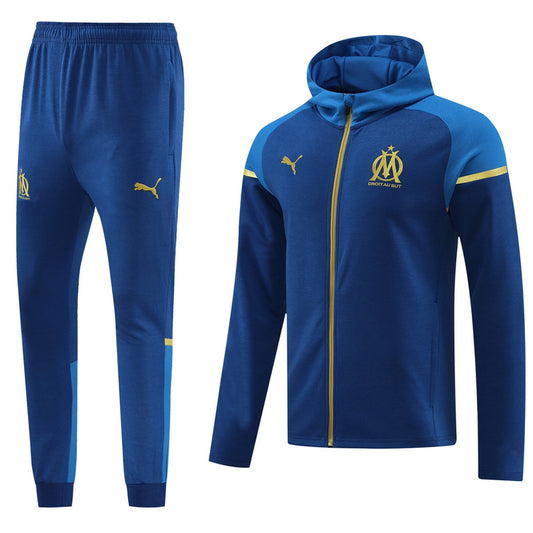 Marseille Long Sleeve Hooded Zipped Tracksuit Blud/Gold 2023-24