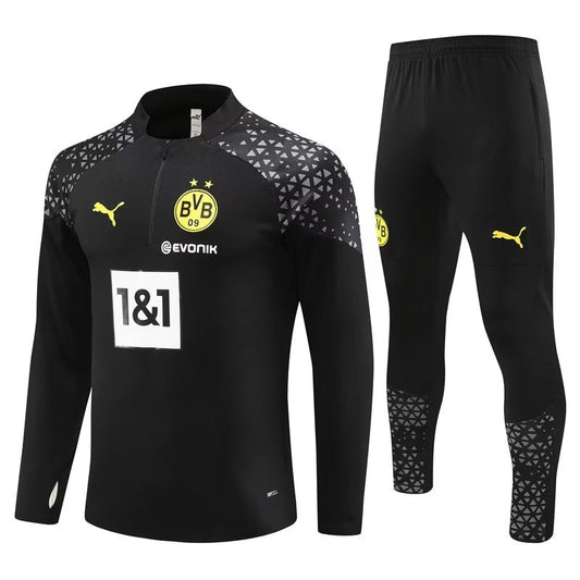 Dortmund Long Sleeve Zipped Tracksuit Black/Yellow 2023-24