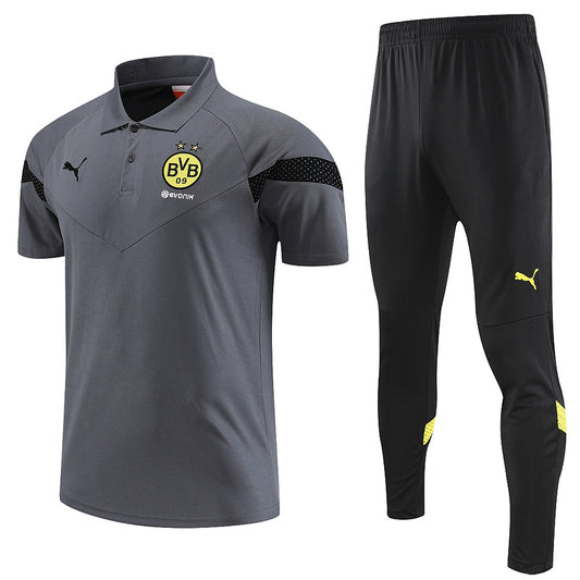 Dortmund Short Sleeve Tracksuit Set Grey/Black 2022-23
