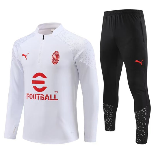 AC Milan Long Sleeve Zipped Tracksuit White/Black/Red 2023-24