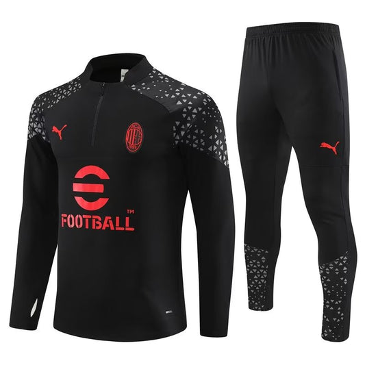 AC Milan Long Sleeve Zipped Tracksuit Black/Red 2023-24