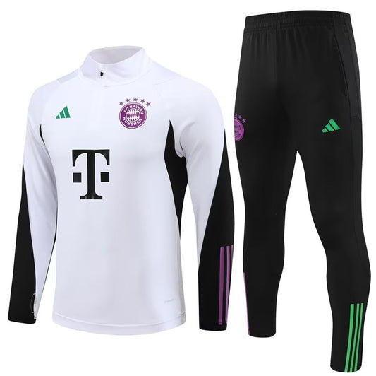 Bayern Munich Long Sleeve Zipped Tracksuit White/Black 2023-24