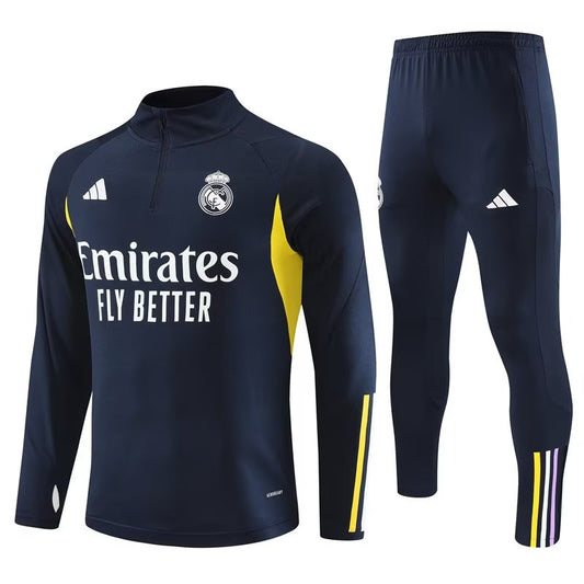 Real Madrid Long Sleeve Zipped Tracksuit Navy/Yellow 2023-24