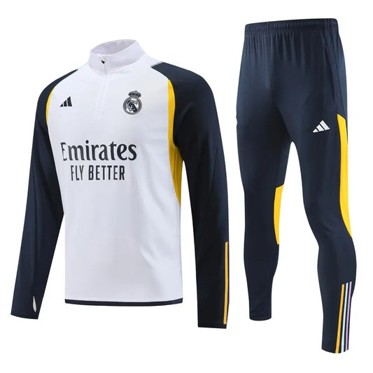 Real Madrid Long Sleeve Zipped Tracksuit White/Blue/Yellow 2023-24