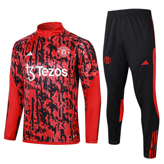 Manchester United Long Sleeve Zipped Tracksuit Red/Black 2023-24
