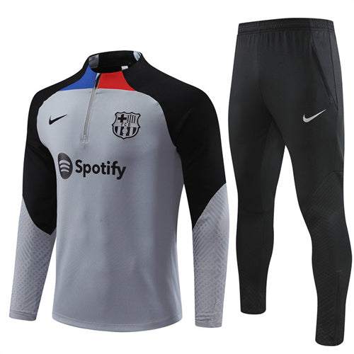 Barcelona Long Sleeve Zipped Tracksuit Grey/Black 2022-23