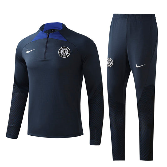 Chelsea Long Sleeve Zipped Tracksuit Black/Blue 2022-23