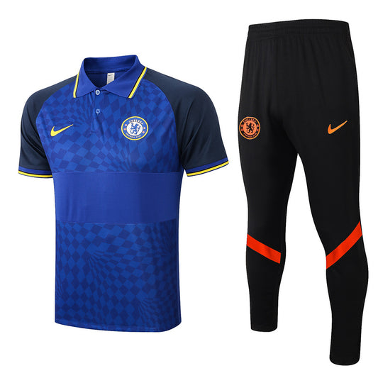 Chelsea Short Sleeve Tracksuit Blue/Black/Orange 2022-23