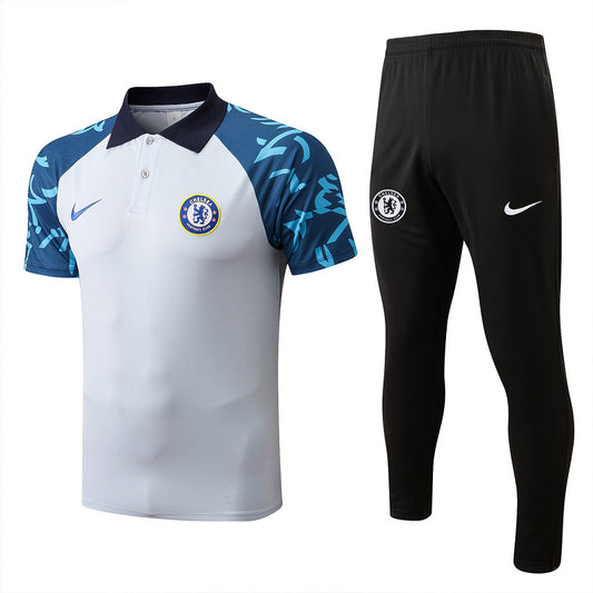 Chelsea Short Sleeve Tracksuit White/Blue/Black 2022-23
