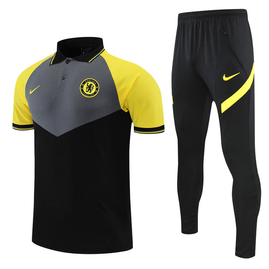 Chelsea Short Sleeve Tracksuit Black/Yellow/Grey 2022-23